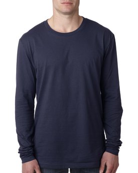 Shield "Fitted" Long Sleeve Cotton T-Shirt, Navy