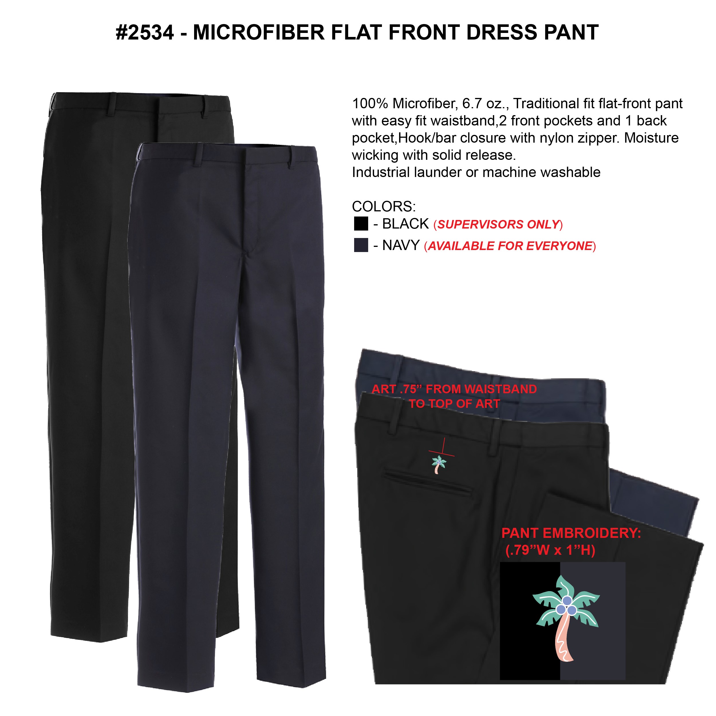 Men's Microfiber Flat Front Dress Pant - Bus Operator