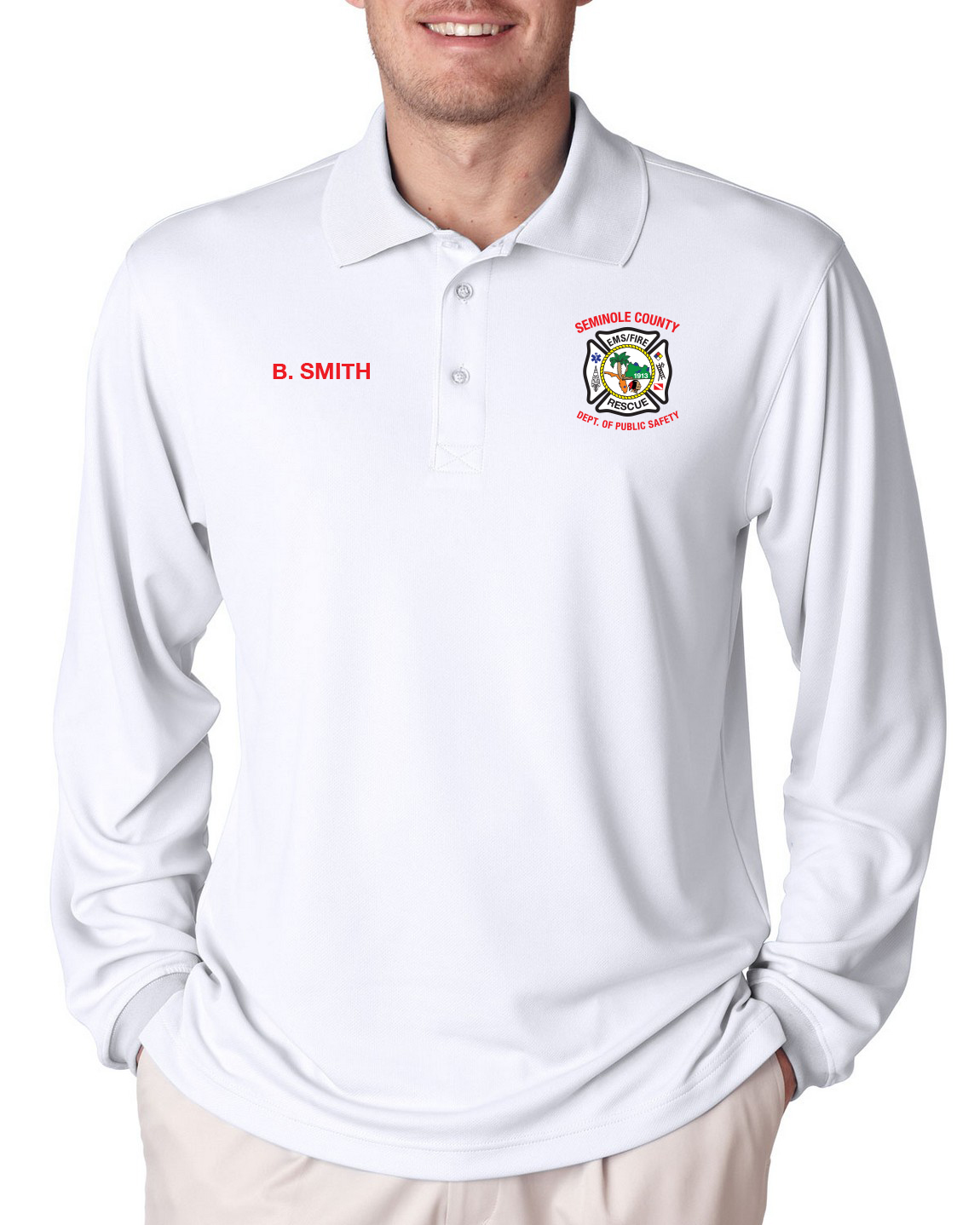 Men's Long Sleeve Polo, White (Lt & up)