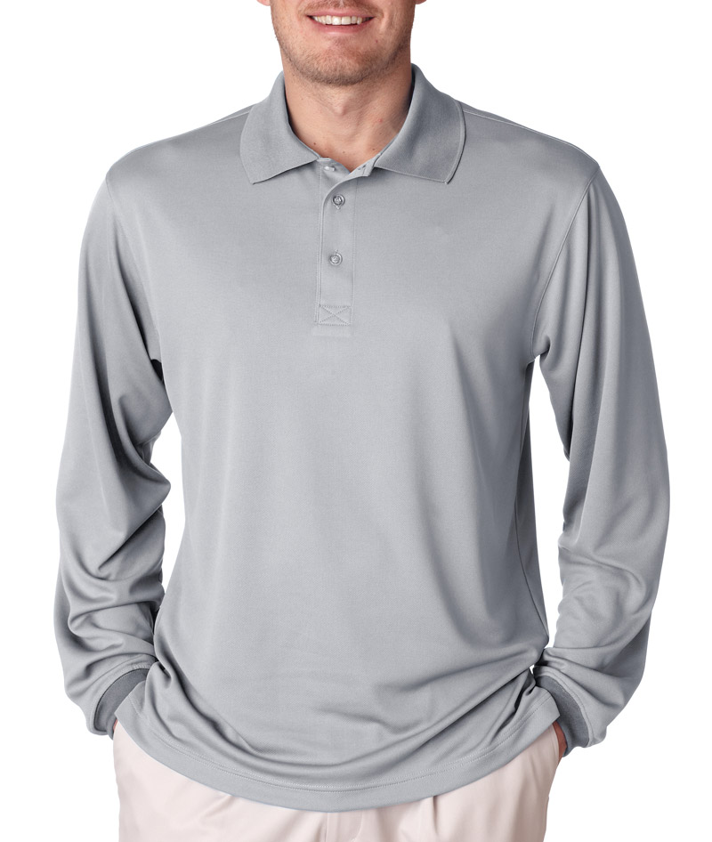 Men's Long Sleeve Polo, Gray