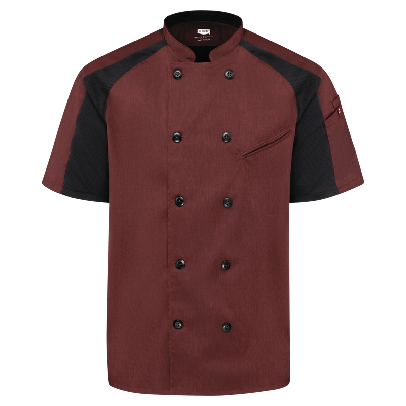 Men's Airflow Raglan Chef Coat with OilBlok - Merlot/Black